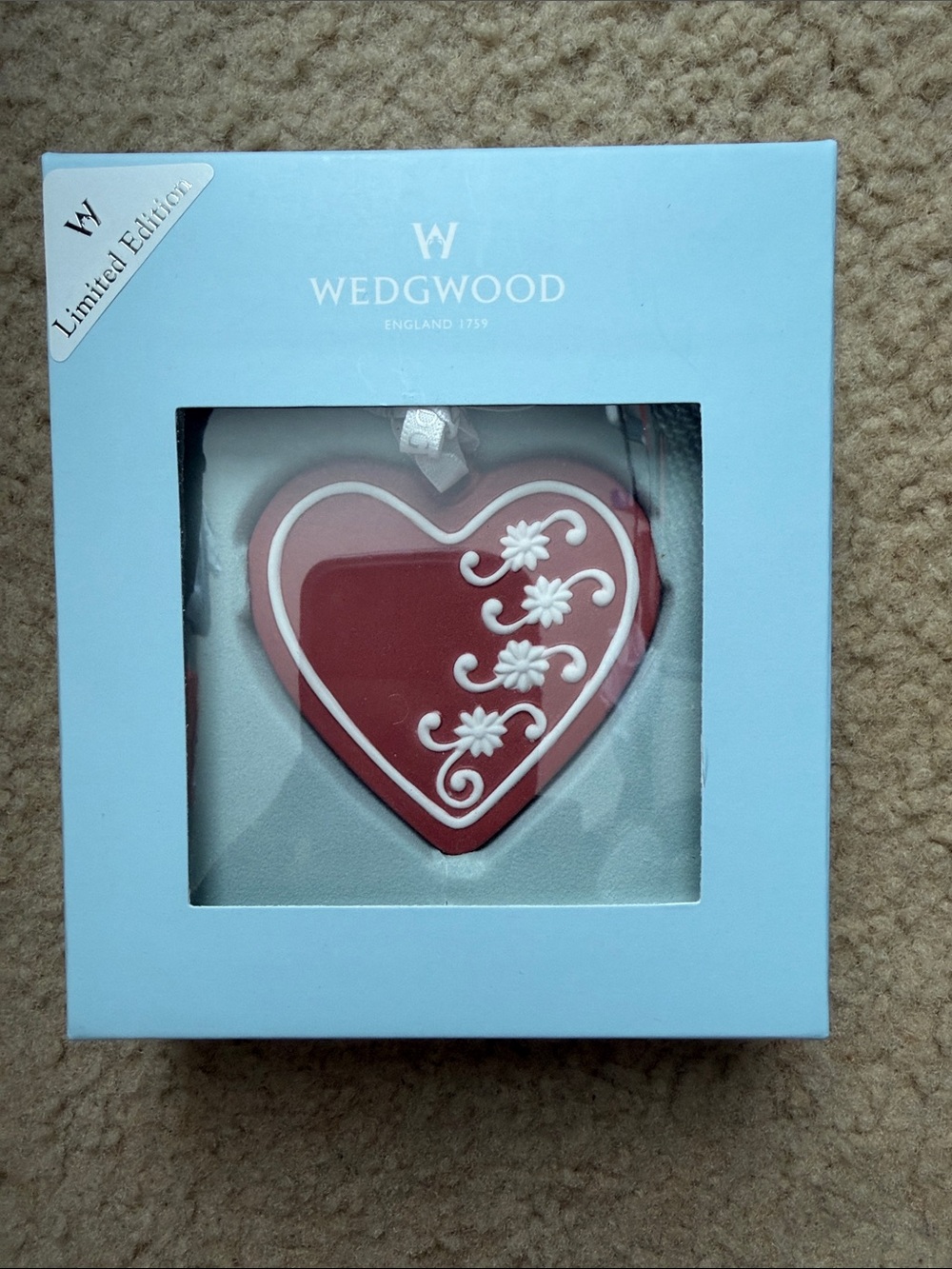 WEDGWOOD Jasperware Limited Edition RED LICITER COOKIE HEART 2011 ORNAMENT New